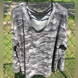 Gray Camo V Neck.